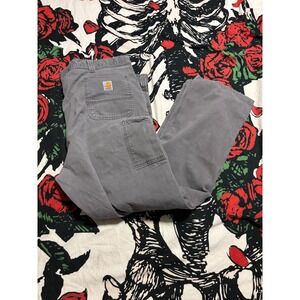 Carhartt Mens Gray Relaxed Fit Canvas Utility Work Pants 102291-039 46x32